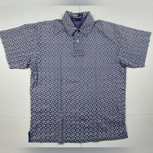 Vintage Polo Ralph Lauren Shirt Mens Large Purple Blue Floral 1/4 Button Collar